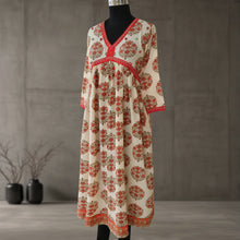 Load image into Gallery viewer, SRISHTI Pure Cotton Block Print, Red Long Tunic/Kurta Dress  Regular and Plus Sizes
