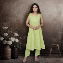 Load image into Gallery viewer, URVI, Pure Cotton Hand Embroidered Chinkankari Long Kurta , Three Pcs. Suit Set
